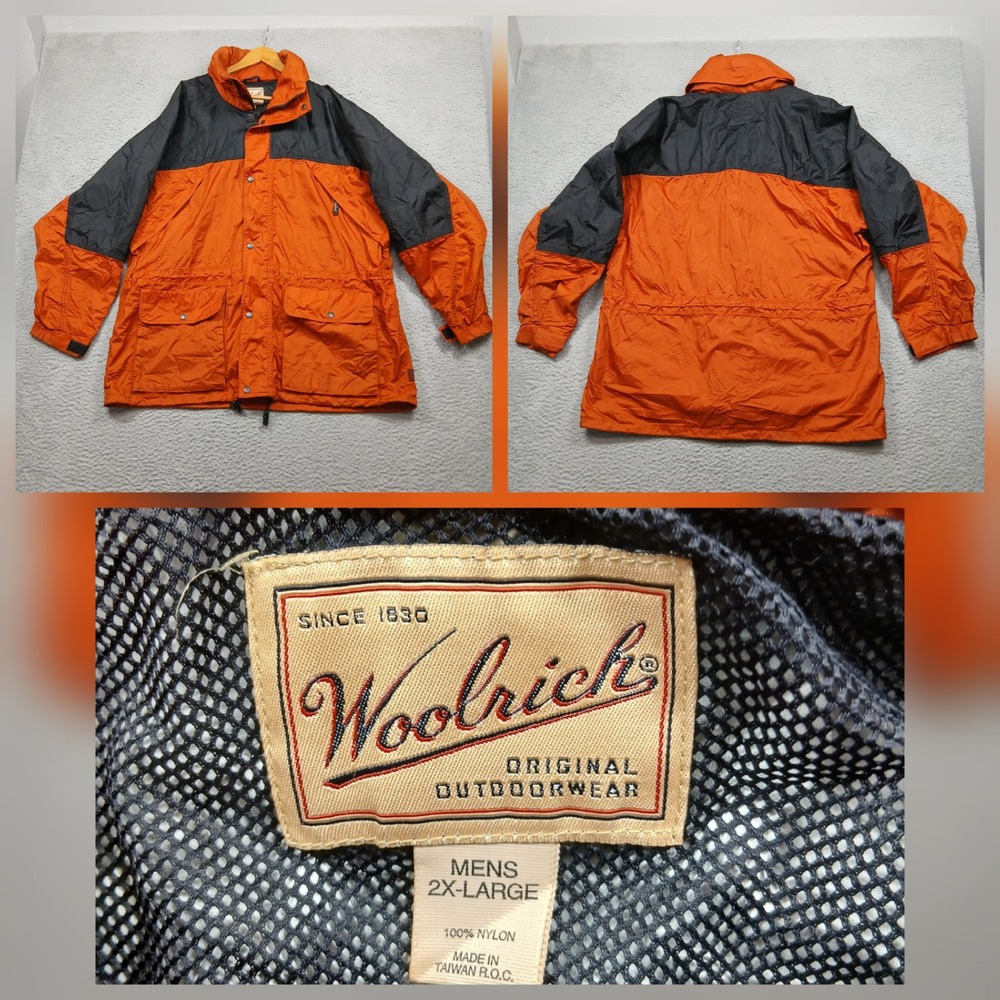 Woolrich Outdoor Jacket Mens 2XL Orange‎ Black Nylon Hooded Parka